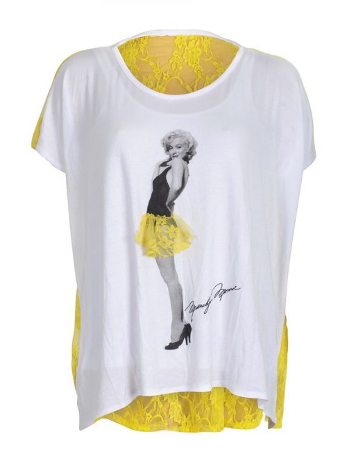 ‘Marilyn Monroe’ T-Shirt With Yellow Lace Detailing-0