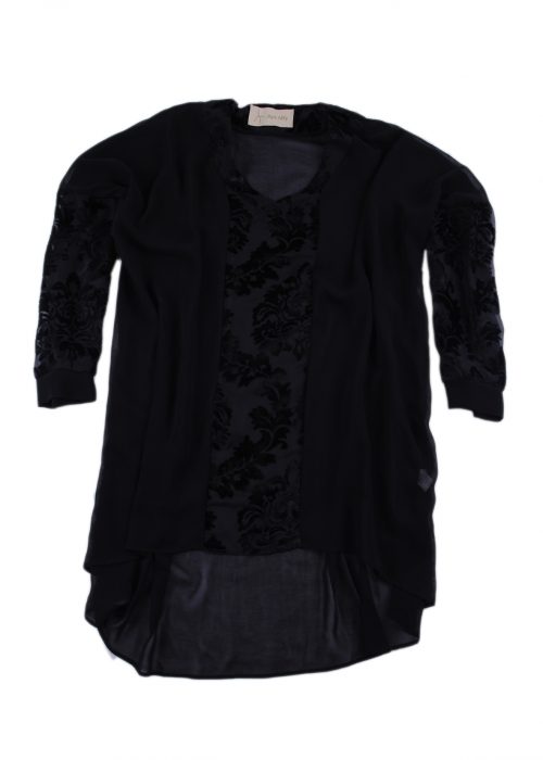 Black Chiffon top with patterned velvet -0