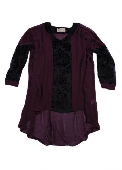 Burgundy Chiffon top with patterned velvet -0