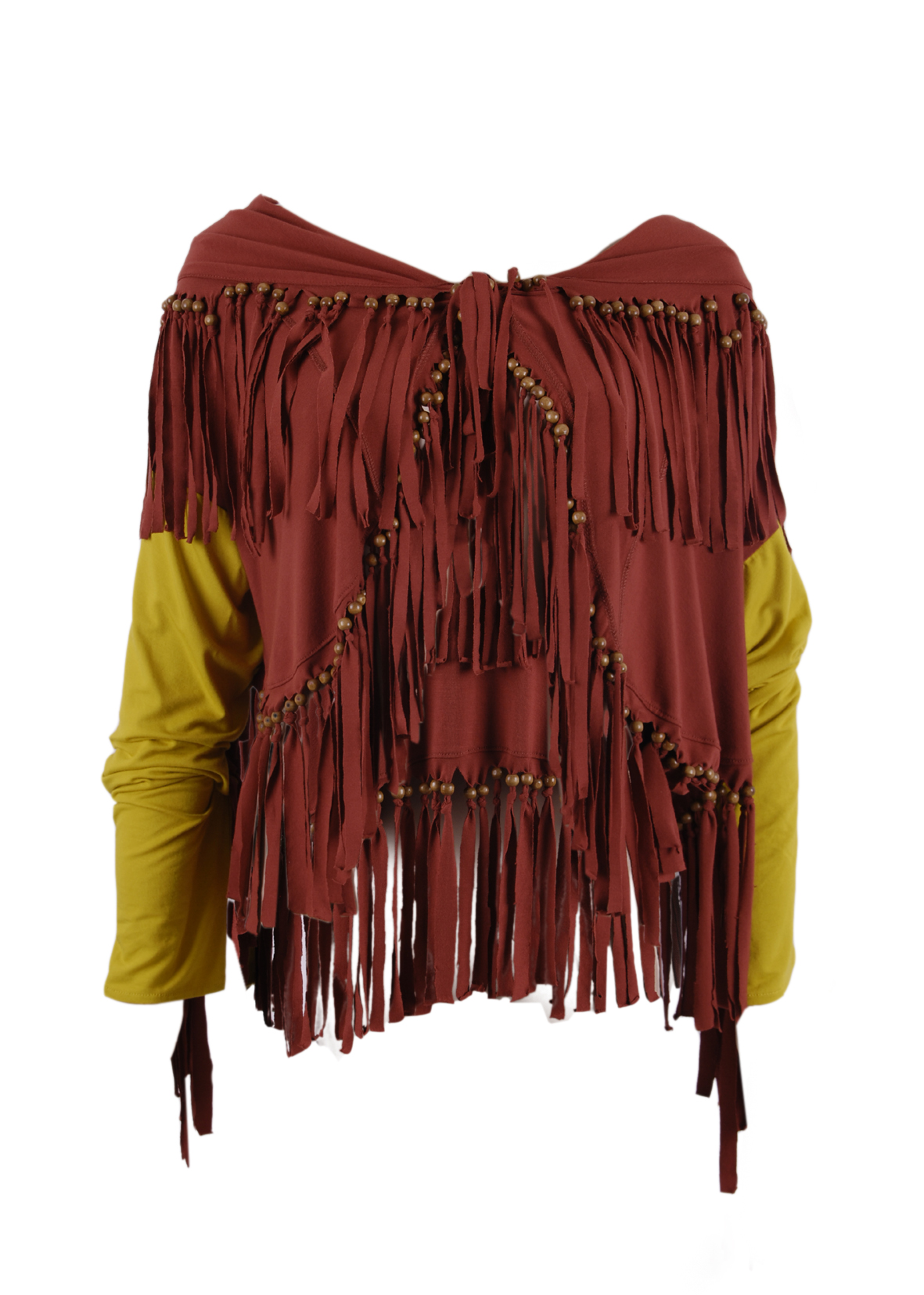 Mustard/ Coral jacket with wooden beads-0