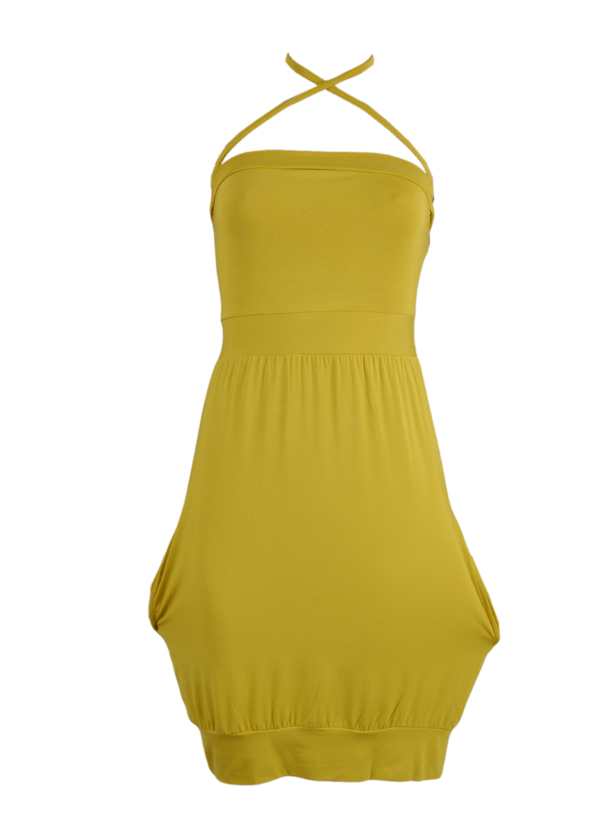 Mustard Tank Top Dress With Criss-Cross Straps-0