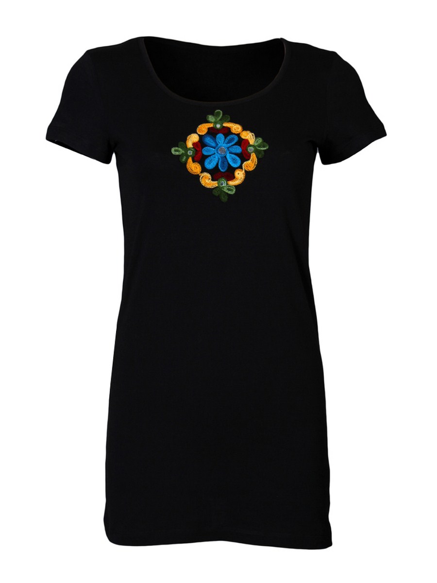 Black Cotton Top with Handmade Colourful Pattern-0 Black Cotton Top with Handmade Colourful Pattern-0