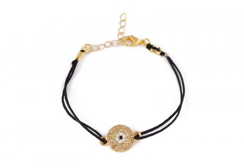 Black Satin Bracelet with Eye Pendant -0